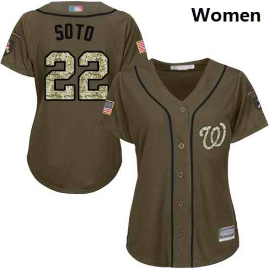 Nationals #22 Juan Soto Green Salute to Service Women Stitched Baseball Jersey
